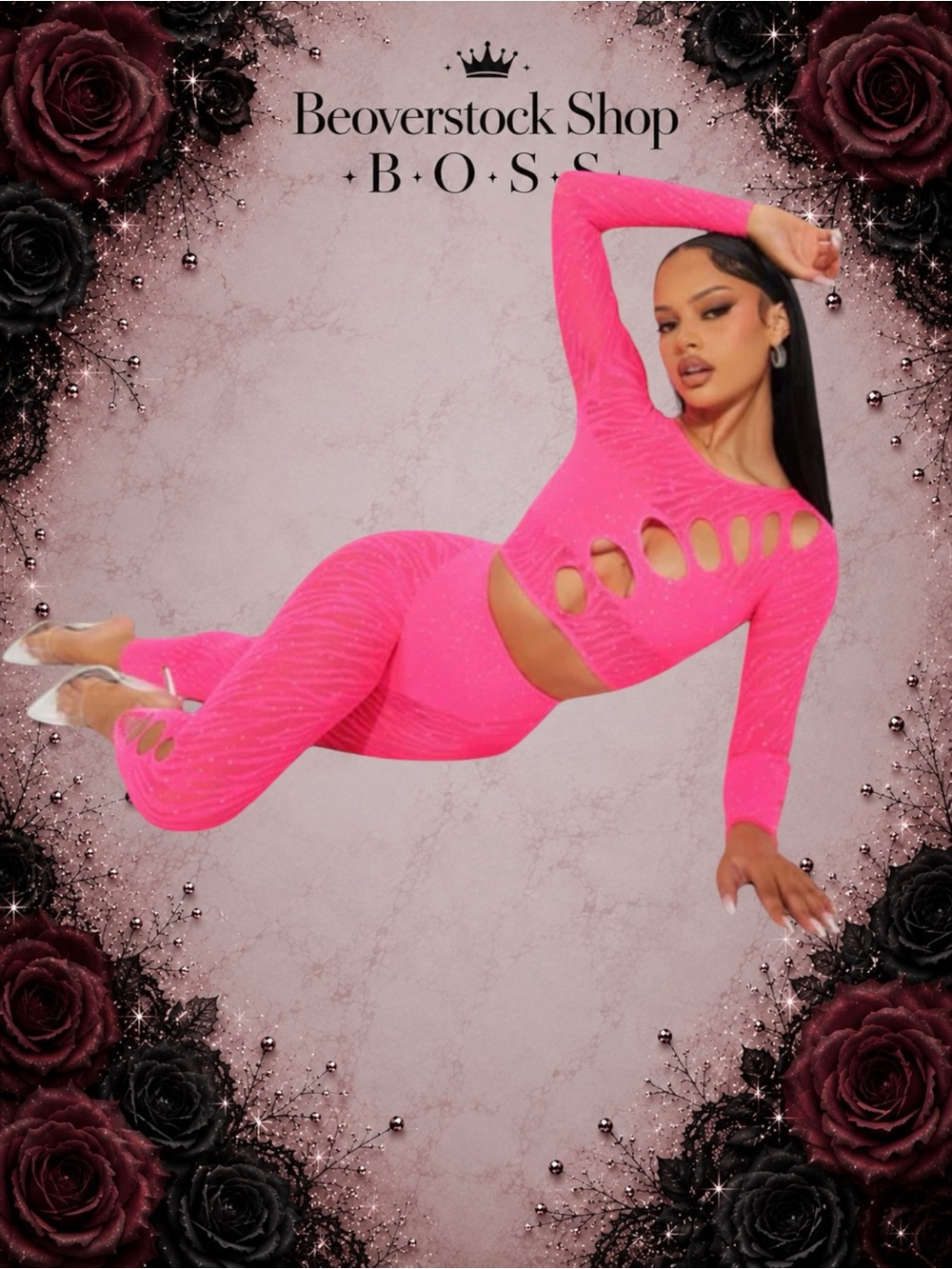 Fashion Nova Kali Rhinestone Seamless Legging Set – Hot Pink – Size S/M